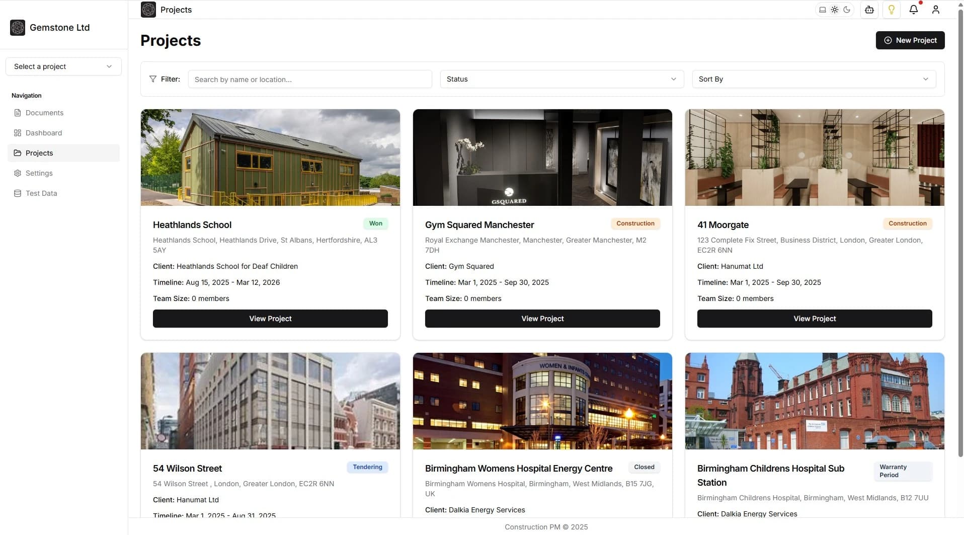 Projects dashboard screenshot